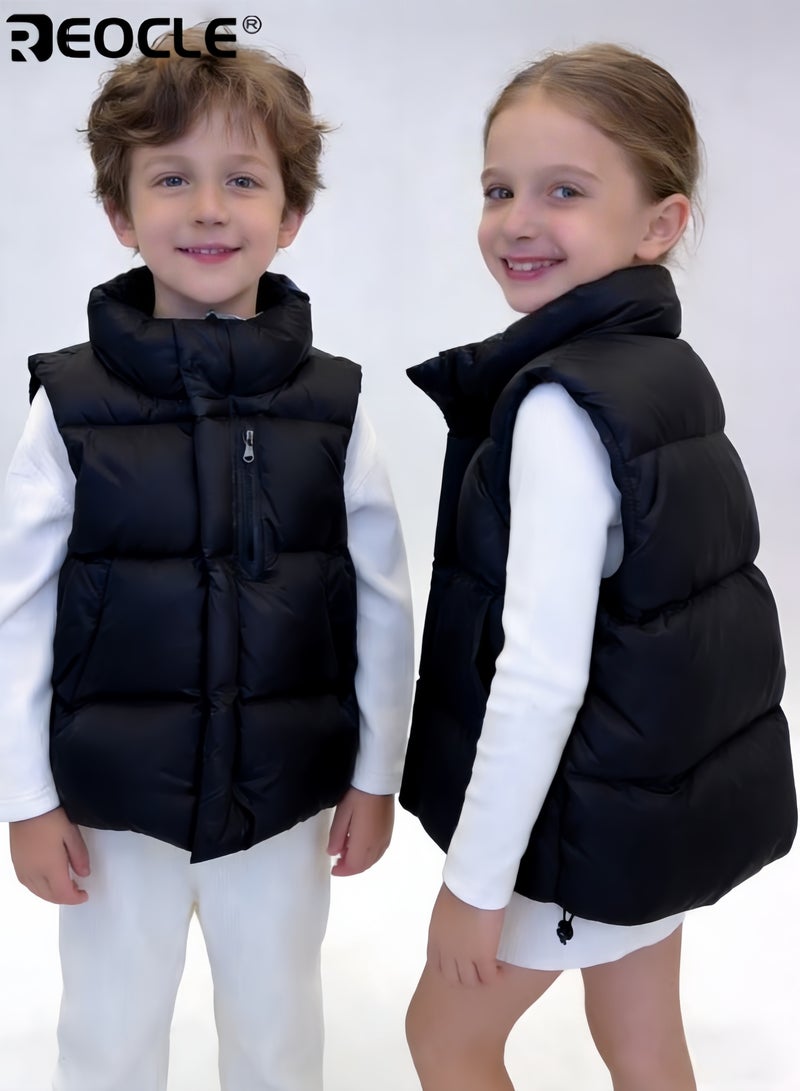REOCLE Kid's Puffer Vest with Faux Down Insulation and Cropped Design Lightweight Sleeveless Jacket with Water Resistant Feature for Winter Outdoor Play - Image 1